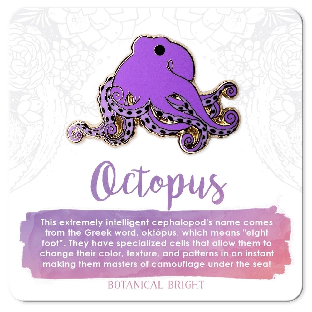Octopus Enamel Pin - Gold Plated Nature Jewelry - Sea Life & Ocean Animal Brooch